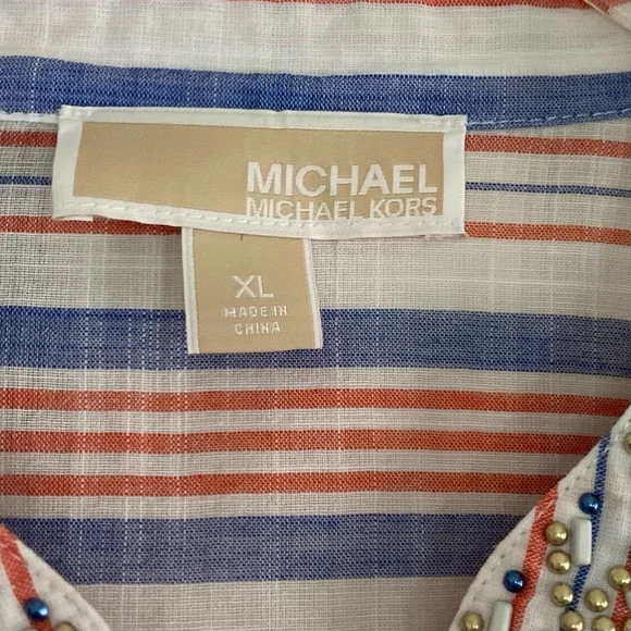 MICHAEL Michael Kors Beaded Tunic, White w/ Red & Blue Strip… - Picture 2 of 12